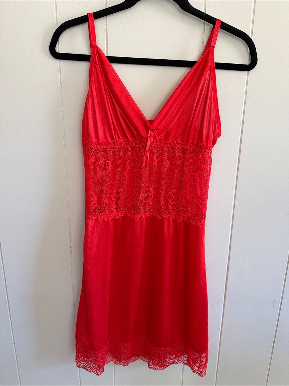 Tracy Red Lace-Trim Satin Slip Dress Lingerie Nightgown Small Boudoir Glam